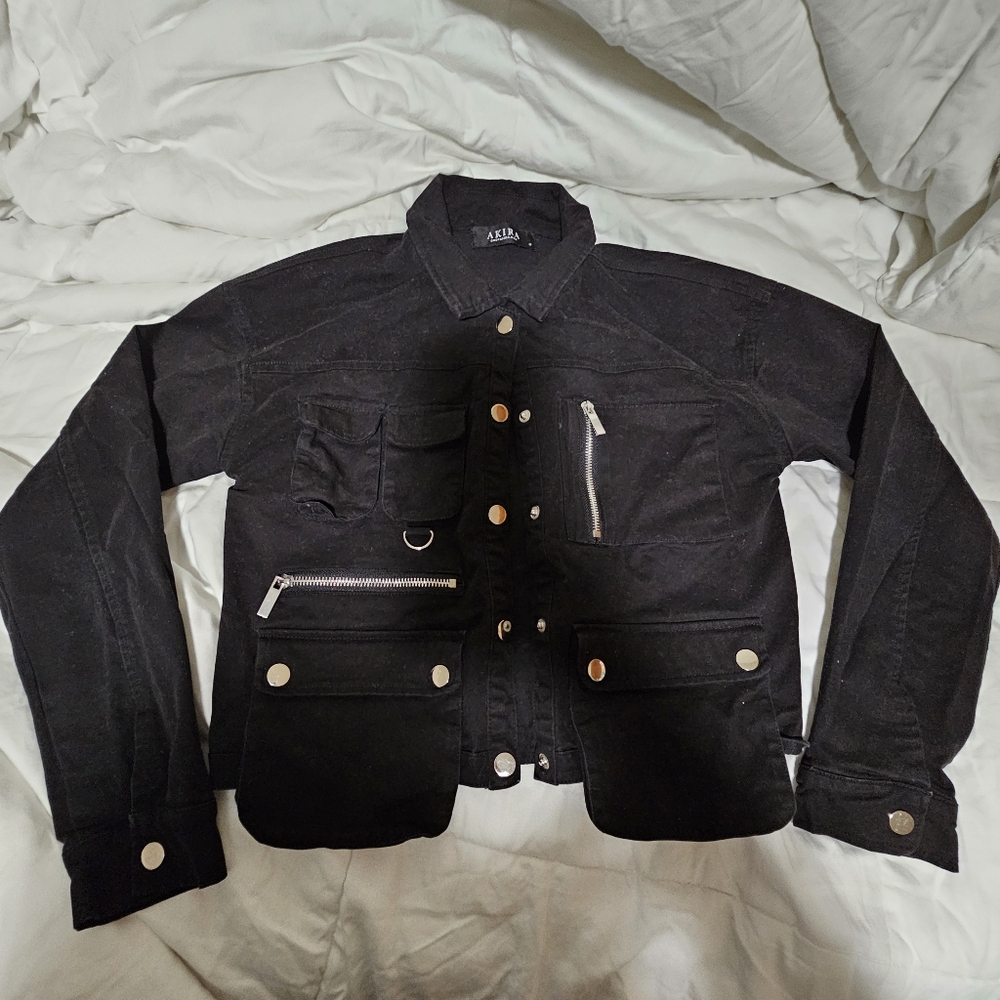 Black Denim Jacket with Silver Accents From Akira